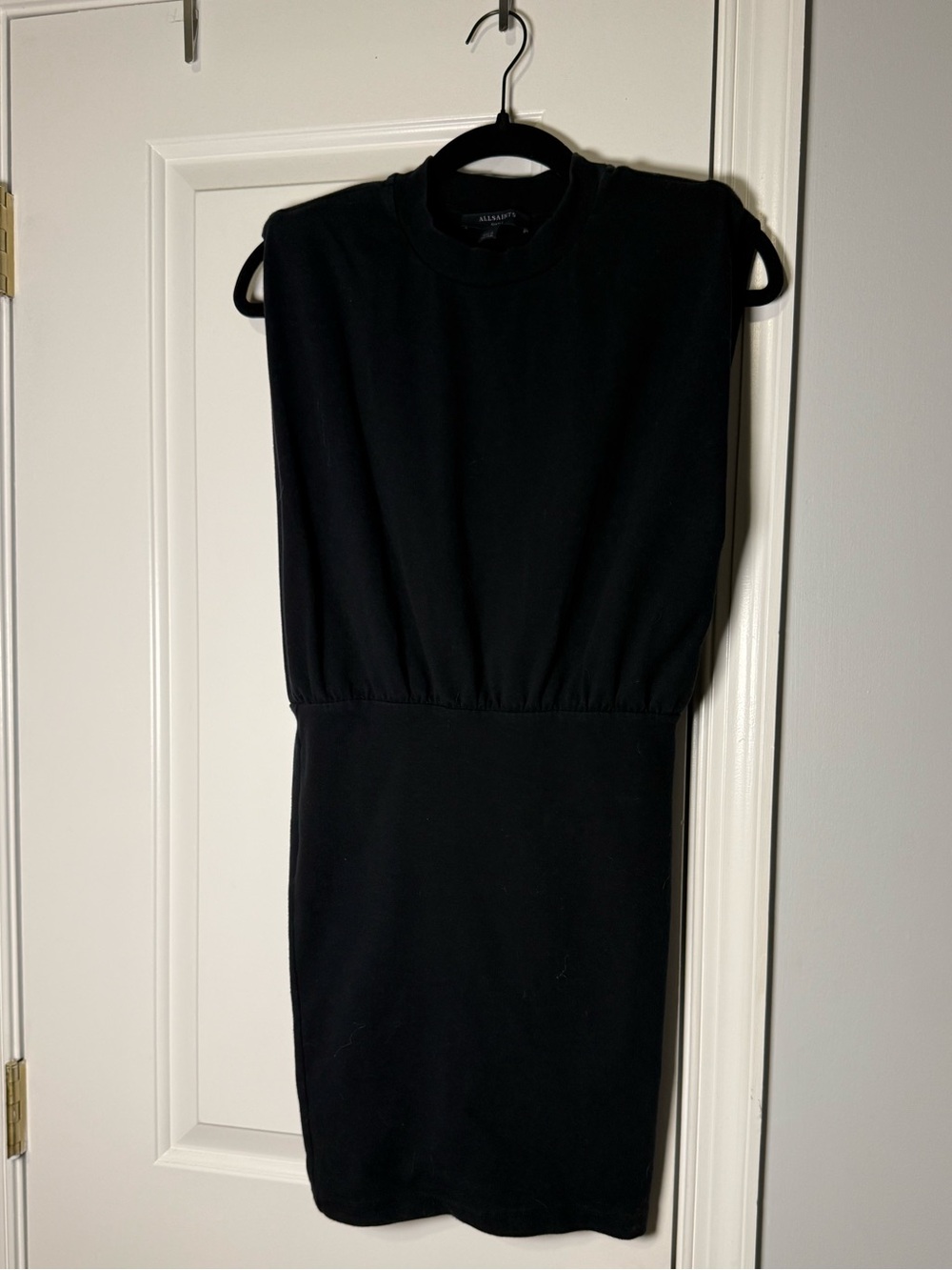 AllSaints Mika Mini Dress Black Shoulder Pad Mock Neck Stretch Small